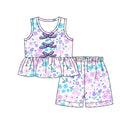 3.12 GSSO3589 Preorder Purple Flowers Bows Sleeveless Top Shorts Girls Summer Clothes Set