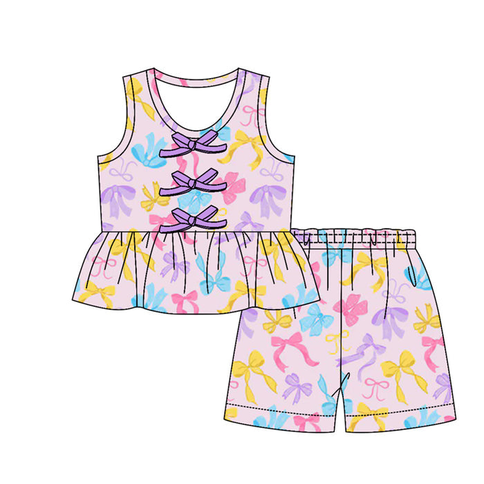 3.12 GSSO3592 Preorder Colorful Bows Sleeveless Top Shorts Girls Summer Clothes Set