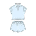 3.13 GSSO3595 Preorder Light Blue Cotton Zipper Top Shorts Girls Summer Scallop Clothes Set