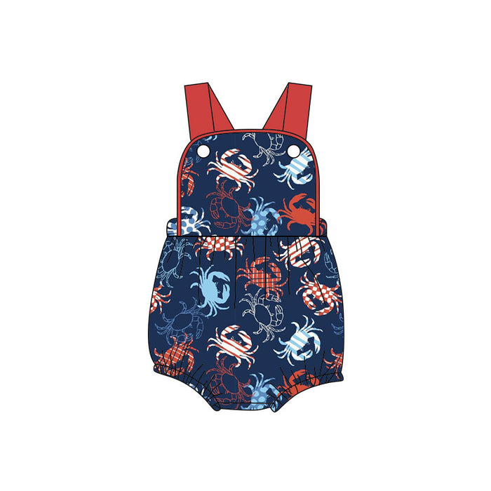 3.13 SR4117 Preorder Crab Navy Print Baby Boys 4th of July Romper