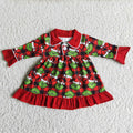6 A1-28 Green Frog Checkered Print Girls Christmas Pajamas Gown Knee Length Dress