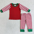 6 A12-12 Red Stripes Print Kids Christmas Pajamas Clothes Set