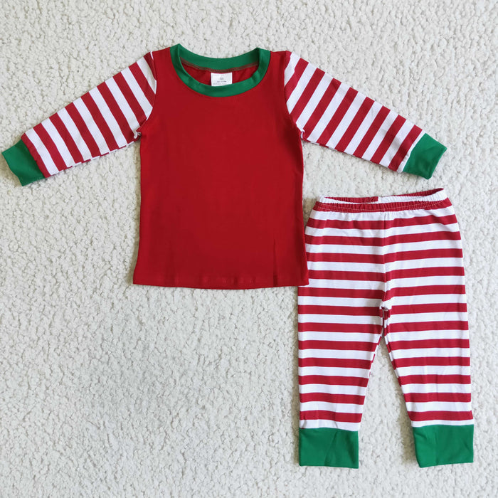 6 A12-12 Red Stripes Print Kids Christmas Pajamas Clothes Set