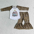 6 A18-11 Nativity Top Leopard Bell Pants Girls Christmas Clothes Set