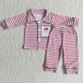 6 A2-20 Santa Embroidery Stripes Print Boys Christmas Buttons Pajamas Clothes Set