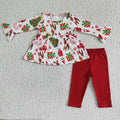 6 A22-14 Cartoon Shelf Candy Tunic Top Red Pants Girls Christmas Clothes Set