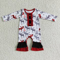 6 A22-9 Moose Print Baby Girls Christmas Ruffle Romper