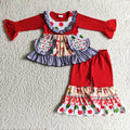 6 A24-13 Santa Pockets Tunic Top Bell Pants Girls Christmas Clothes Set