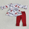 6 A24-3 Moose Tunic Top Red Legging Pants Girls Christmas Clothes Set