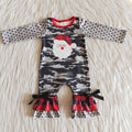 6 A24-9 Santa Camo Dots Print Baby Girls Christmas Ruffle Romper