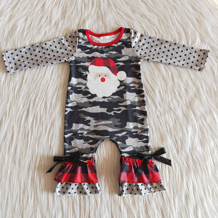 6 A24-9 Santa Camo Dots Print Baby Girls Christmas Ruffle Romper