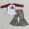 6 A25-13 Bright Tree Top Leopard Bell Pants Girls Christmas Clothes Set