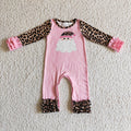 6 A25-9 Santa Pink Leopard Print Baby Girls Christmas Ruffle Romper