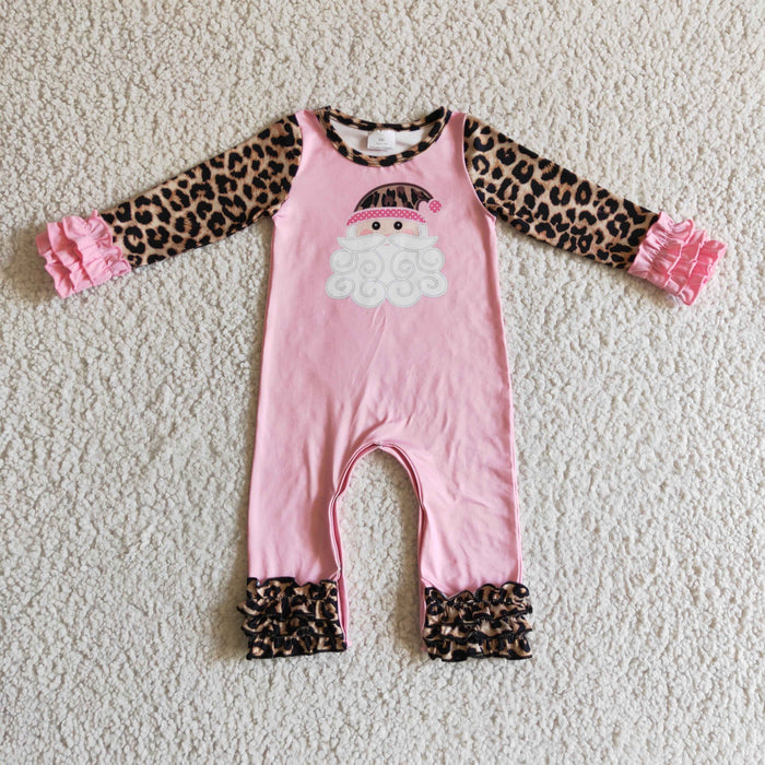 6 A25-9 Santa Pink Leopard Print Baby Girls Christmas Ruffle Romper