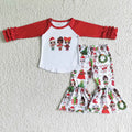 6 A29-21 Surprise Girl Print Long Sleeve Top Bell Pants Girls Christmas Clothes Set