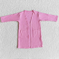 6 A31-14 Pink Ribbed Pockets Baby Girls Long Sleeve Cardigan