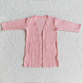 6 A31-3 Pink Ribbed Pockets Baby Girls Long Sleeve Cardigan