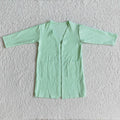 6 A31-4 Green Ribbed Pockets Baby Girls Long Sleeve Cardigan