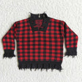 6 A4-14 Red Checkered Baby Girls Tassel Christmas Sweater  Top