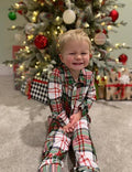 6 A7-15 Red Green Checkered Print Boys Christmas Buttons Pajamas Clothes Set
