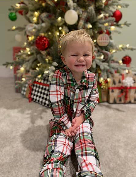 6 A7-15 Red Green Checkered Print Boys Christmas Buttons Pajamas Clothes Set