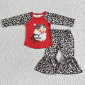 6 A8-15 Santa Top Leopard Bell Pants Girls Christmas Clothes Set