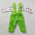 6 B0-4 Green Frog Top Fur Suspender Boys Christmas Clothes Set