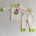 6 B1-22 Green Frog Dots Print Boys Christmas Pajamas Clothes Set