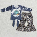 6 B2-3-1 Pumpkin Top Leopard Bell Pants Girls Fall Clothes Set