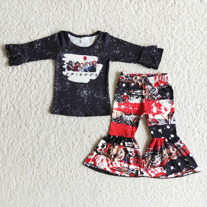 6 B6-33 Friends Black Top Bell Pants Girls Halloween Clothes Set