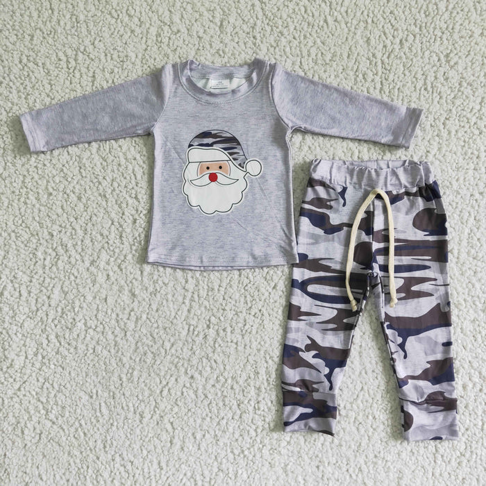 6 B7-37 Santa Grey Top Camo Pants Boys Christmas Clothes Set
