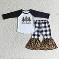 6 B8-18 Tree Top Checkered Leopard Bell Pants Girls Christmas Clothes Set