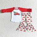 6 B9-19 Trucks Tree Top Bell Pants Girls Christmas Clothes Set