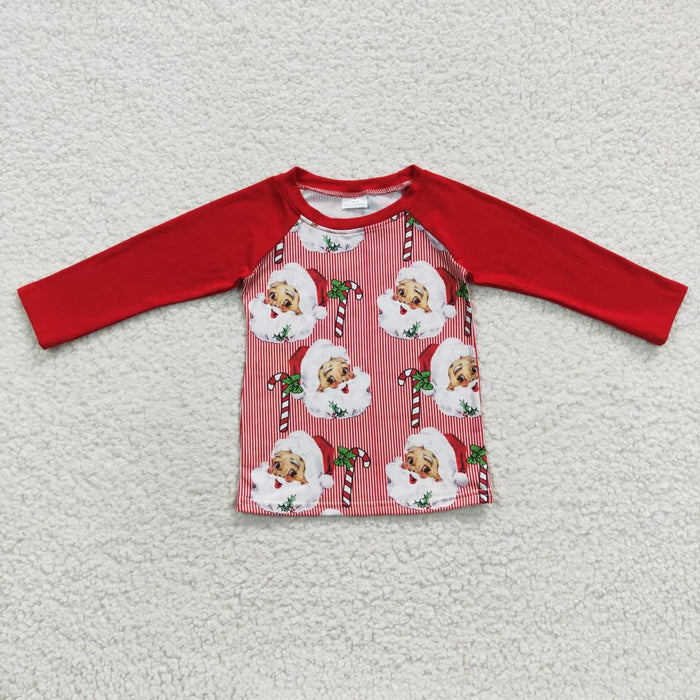 6 C6-8 Santa Candy Cane Stripes Print Boys Christmas Raglan Sleeve Tee Shirts Top