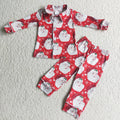 6 C7-24 Santa Red Print Boys Christmas Buttons Pajamas Clothes Set