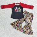 6 C9-22 Green Frog Top Leopard Bell Pants Girls Christmas Clothes Set