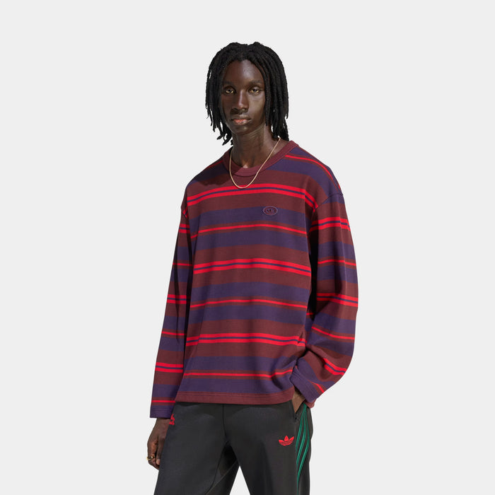90s Alternative Sport Stripe Mens Long Sleeve Shirt (Ruby/Blue)