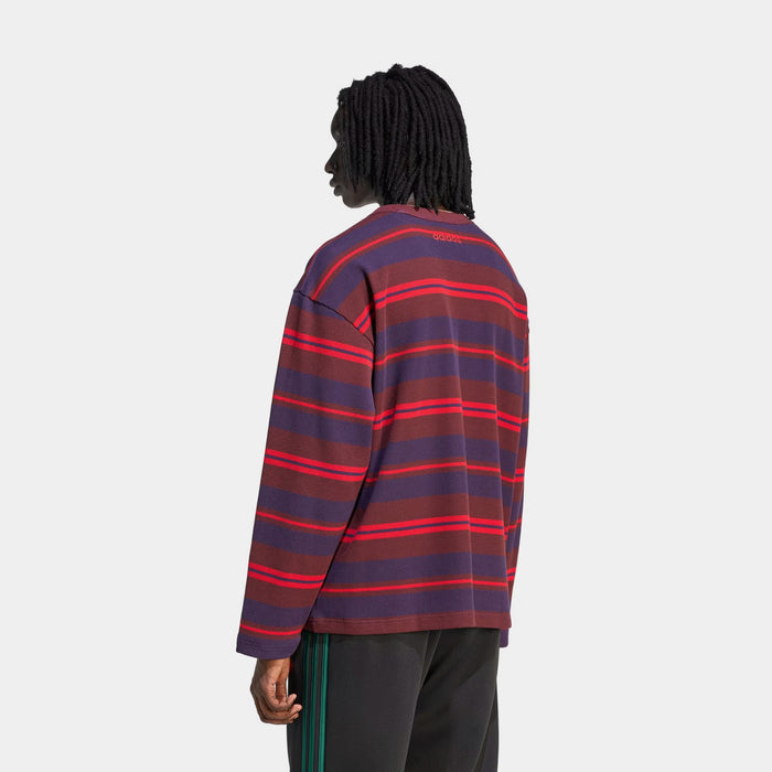 90s Alternative Sport Stripe Mens Long Sleeve Shirt (Ruby/Blue)
