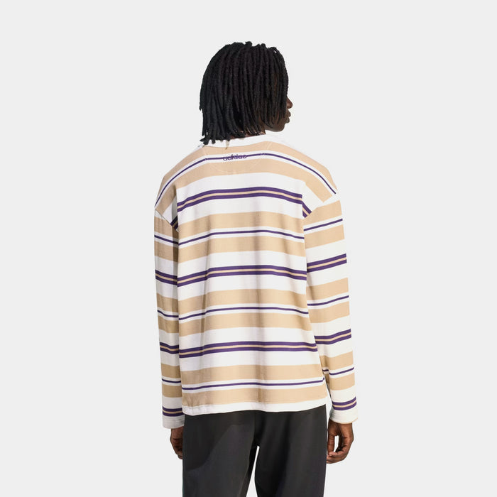 90s Alternative Sport Stripe Waffle Mens Long Sleeve Shirt (Core White)