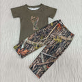 A1-11 Deer Green Top Branch Camo Pants Boys Clothes Set