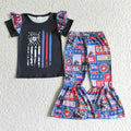 A1-21 USMC MARINES Flag Girls Bell Pants Clothes Set
