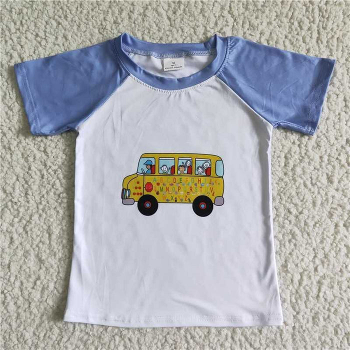 A11-9-2 School Bus Boys Back to School Tee Shirts Top