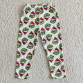 A3-14 Green Frog Print Girls Christmas Bottom Legging Pants