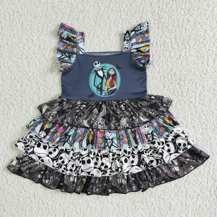 A3-23 Nightmar* Girls Flutter Sleeve Ruffles Halloween Dress