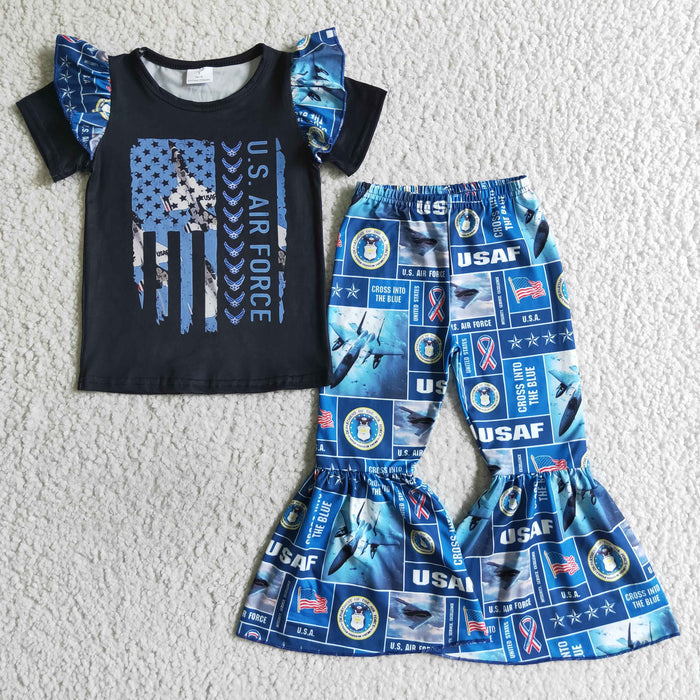 A4-4 US AIR FORCE Blue Girls Bell Pants Clothes Set