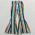 Adult blue stripes denim bell bottom jeans    P0009