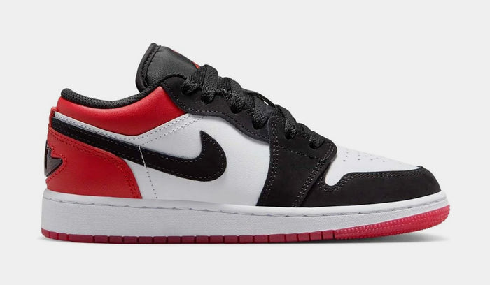 Air Jordan 1 Low Black Toe Grade School Lifestyle Shoes (White/Varsity Red/Black)