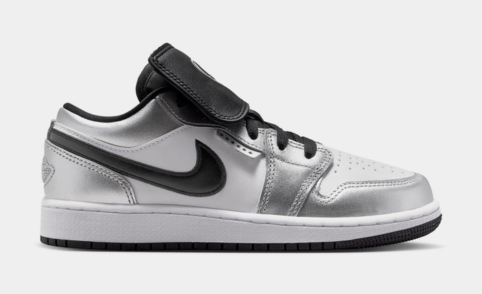 Air Jordan 1 Low SE Grade School Lifestyle Shoes (White/White/Metallic Silver/Black)