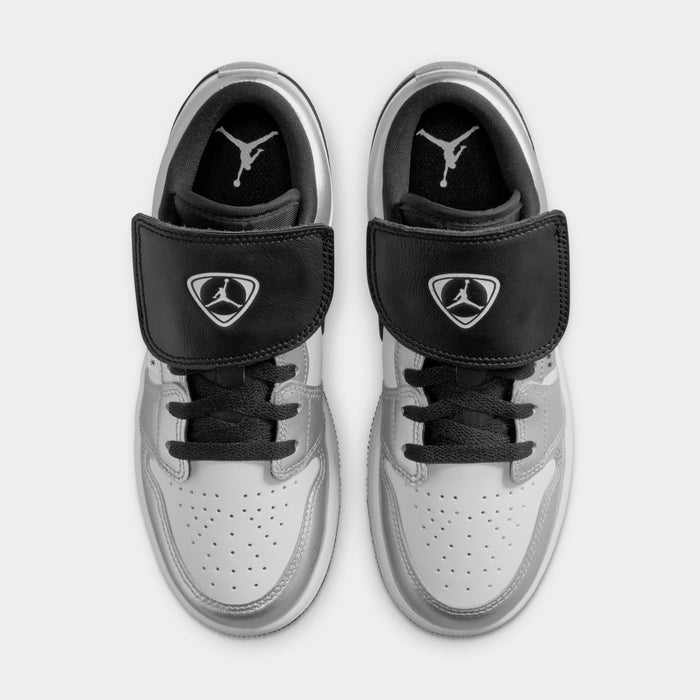 Air Jordan 1 Low SE Grade School Lifestyle Shoes (White/White/Metallic Silver/Black)
