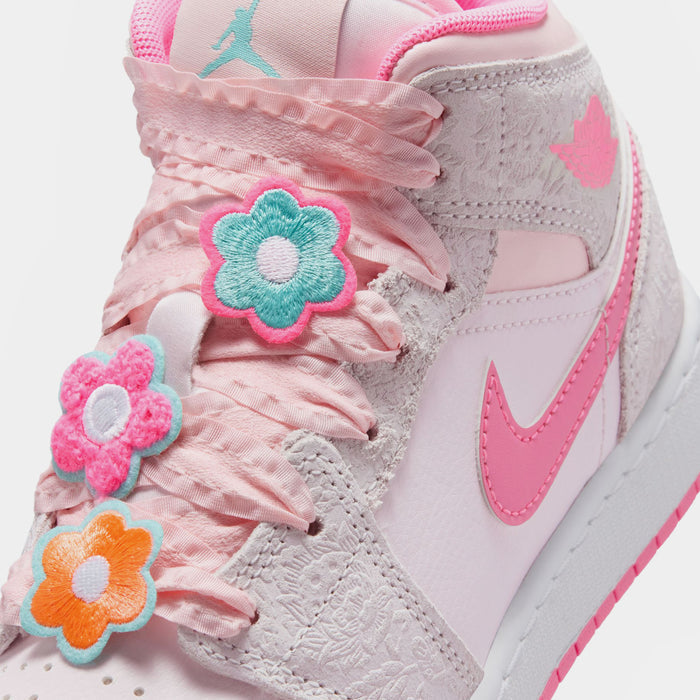 Air Jordan 1 Mid Alt SE Grade School Lifestyle Shoes (Vast Grey/Pink Glow/Sail/Pink Bloom)